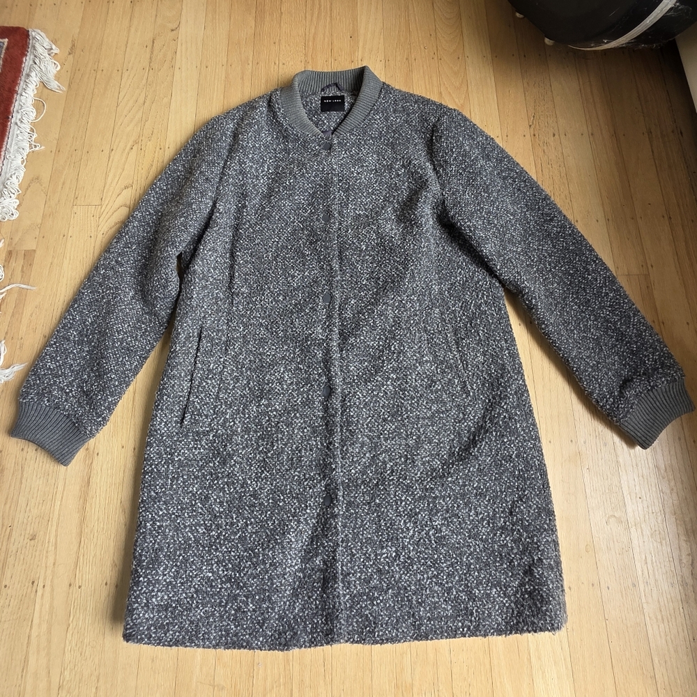 New Look Gray Wool Blend Snap Front Coat Size 12